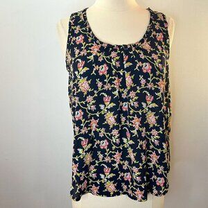 LOFT Women's Navy Floral Polyester Tank Top - Size SP - NWT